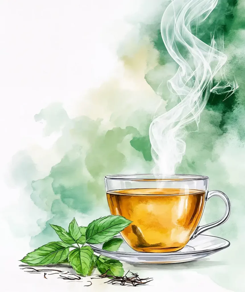 Illustration d'une tisane, un remède naturel à la toux sèche.