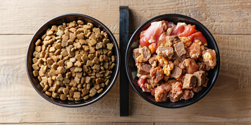 Illustration de la différence une gamelle d'alimentation industrielle et de ration ménagère.